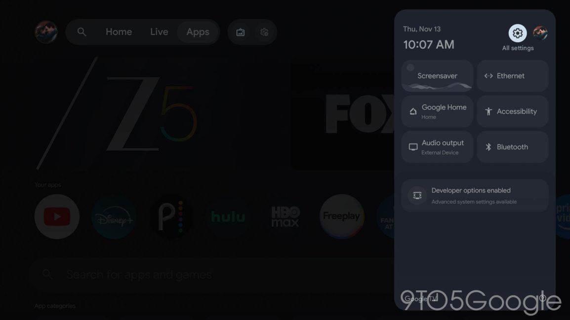Einstellungen für den Google TV-Startbildschirm