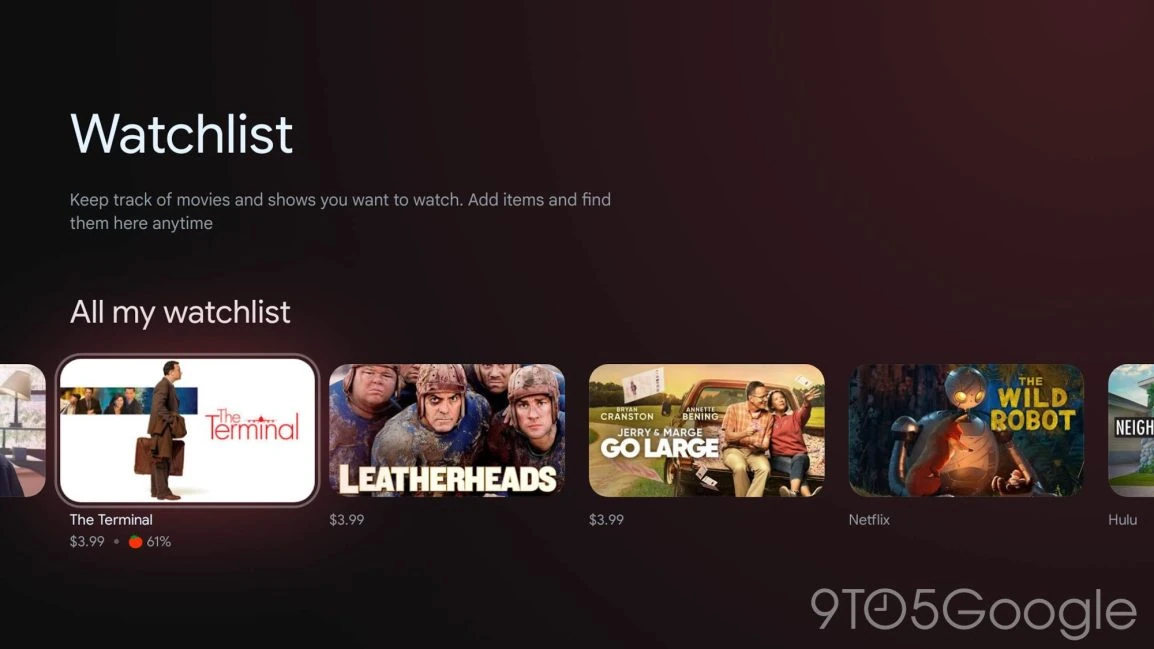 Merkliste für den Google TV-Startbildschirm