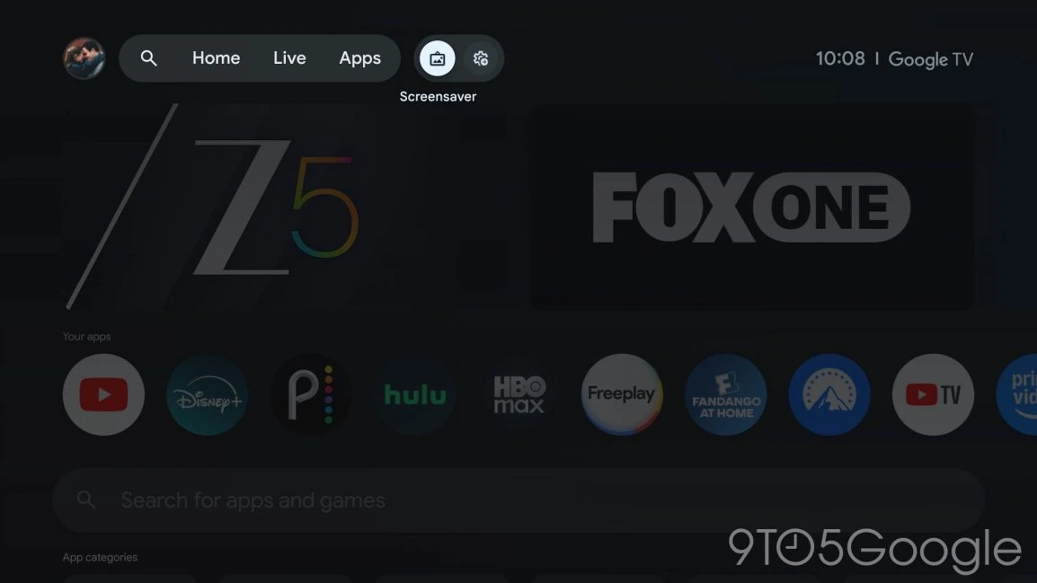 Bildschirmschoner für den Startbildschirm von Google TV