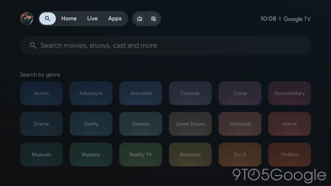 Suchseite für den Google TV-Startbildschirm