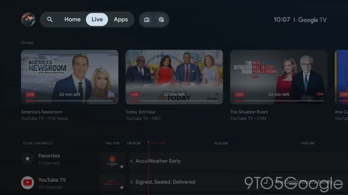 Google TV-Startbildschirm live