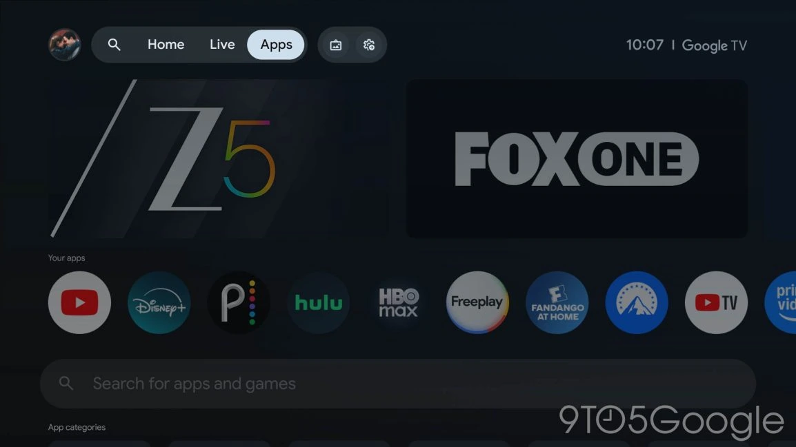 Google TV-Homescreen-Apps