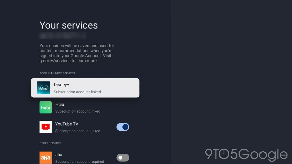 Google TV-Startbildschirmdienste