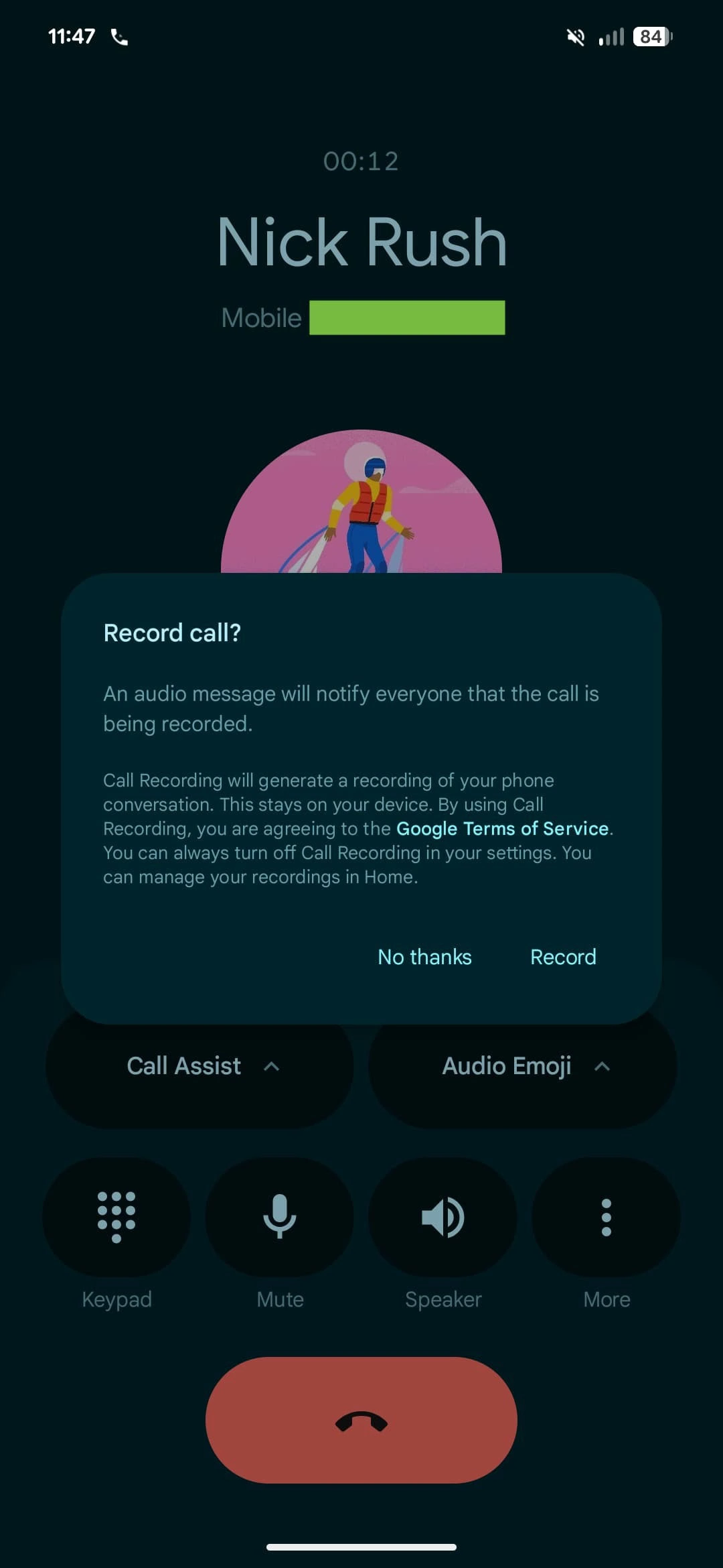 Bestätigung der Telefon-App-Anrufaufzeichnung