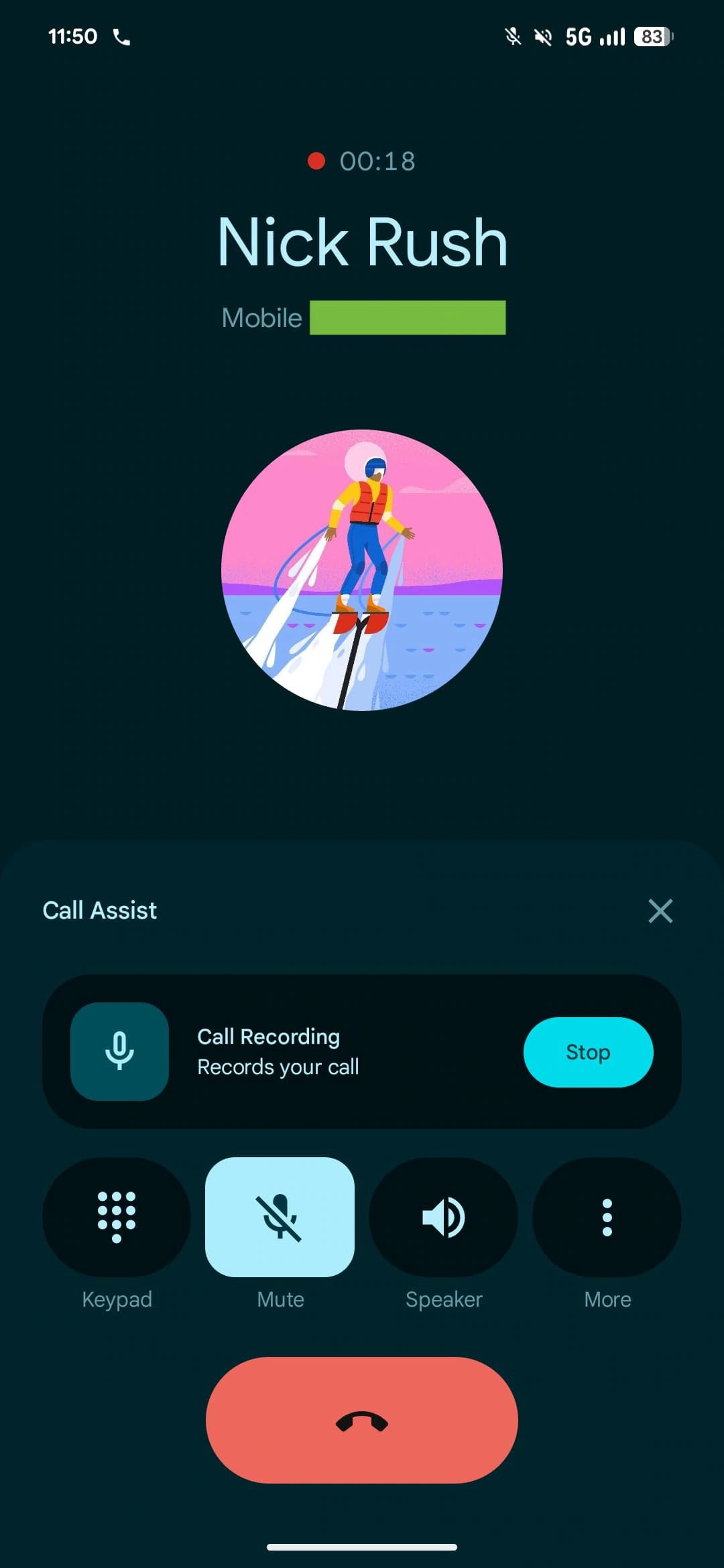 Schaltfläche zum Stoppen der Telefon-App-Anrufaufzeichnung