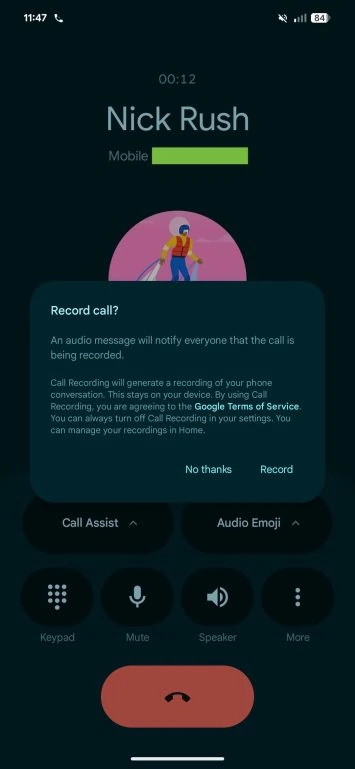 Bestätigung der Telefon-App-Anrufaufzeichnung