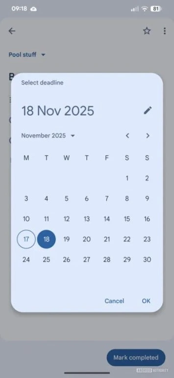 Stichtag für Google Tasks