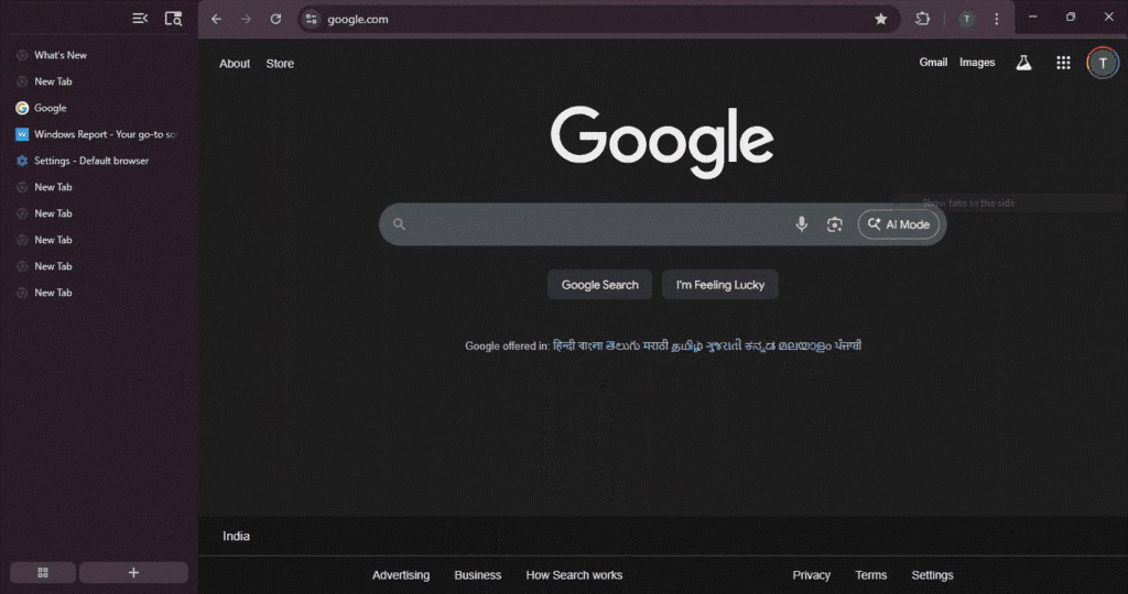 Chrome-Seitenleiste mit vertikalen Tabs