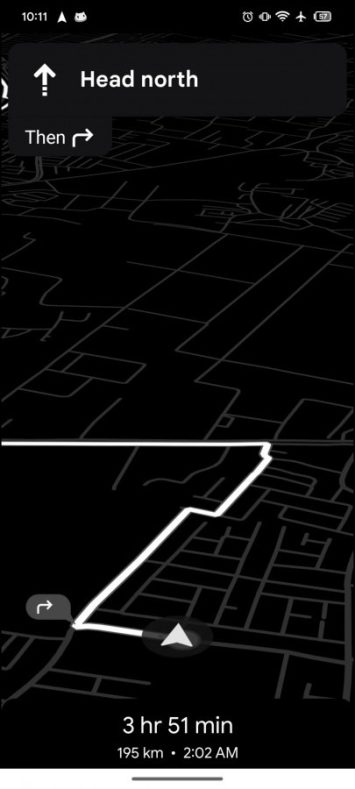 Benutzeroberfläche für die Navigation im Energiesparmodus von Google Maps