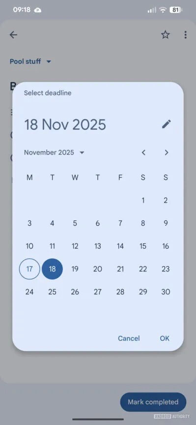 Stichtag für Google Tasks