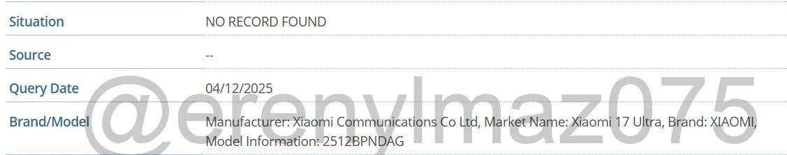 Xiaomi 17 Ultra IMEI