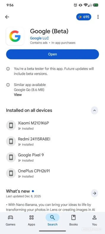 Auflistung der System-Apps im Google Play Store