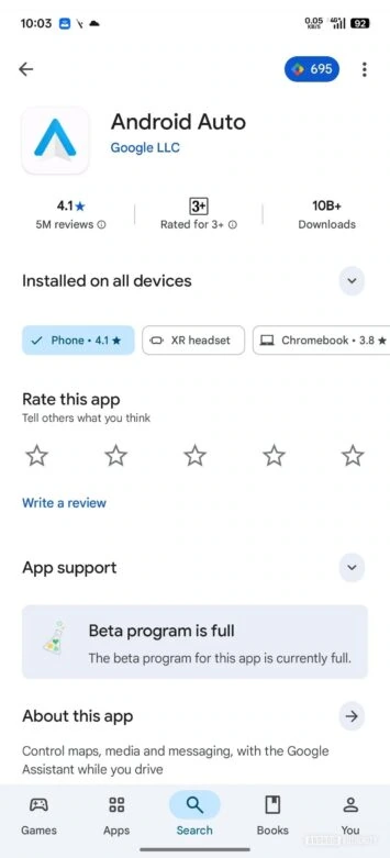 Nicht gelistetes System im Google Play Store