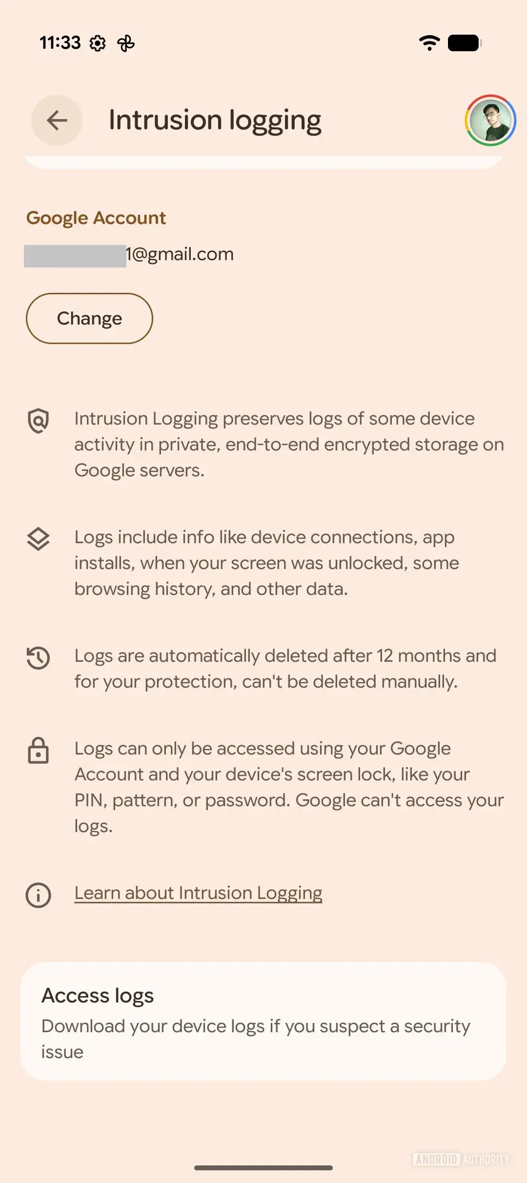 Android 16-Intrusion-Logging-Protokolle