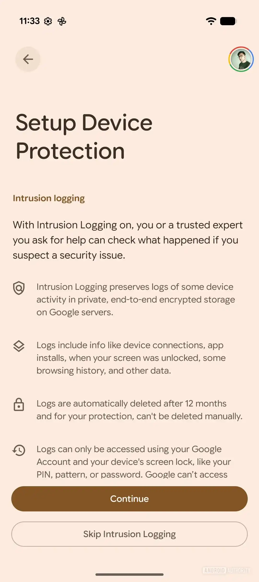 Einrichtung der Einbruchsprotokollierung für Android 16