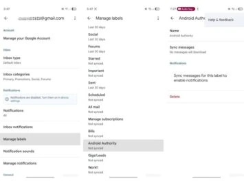 Gmail verwaltet Android-Labels