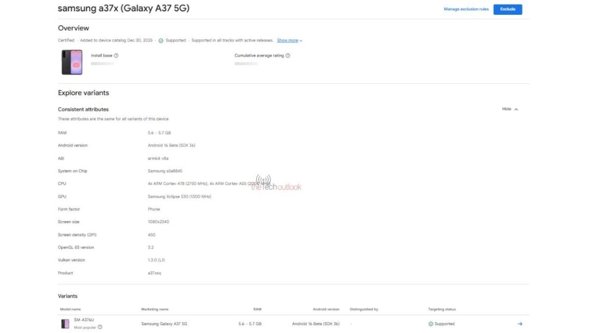 Galaxy A37 Google Play Console 2