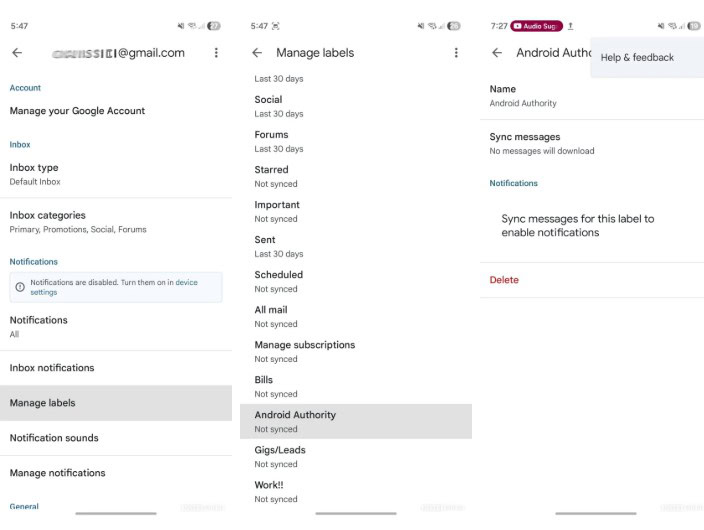 Gmail verwaltet Android-Labels