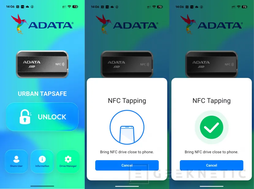 Geeknetic ADATA URBAN TAPSAFE Review: der SSD mit 2.000 MB/s mit NFC, der sich durch das Nähern des Handys entsperrt 9