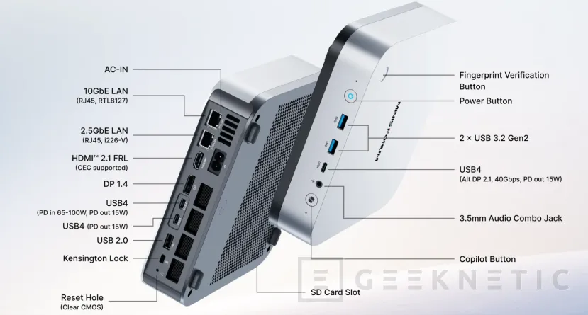Geeknetic Mucha conectividad en formato compacto: Minisforum M2 Pro con 10 GbE, 2,5 GbE, WiFi 7, USB4 y CPU Panther Lake 2