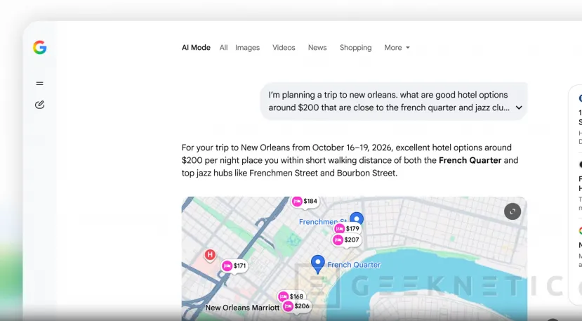 Geeknetic Google integra vuelos y hoteles en su búsqueda con IA para facilitar los viajes y ayudarte con las reservas y billetes 3
