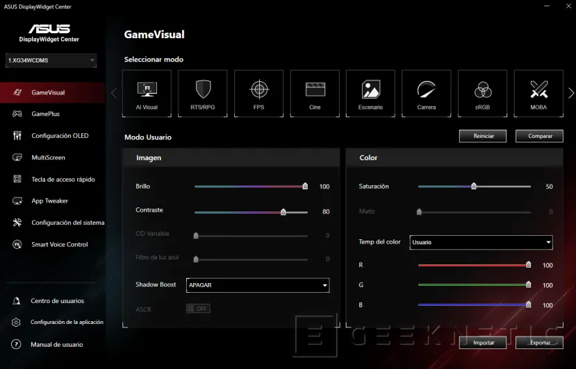 Geeknetic ASUS ROG Strix OLED XG34WCDMS Review: El monitor de 280Hz que hace más asequible la tecnología Tándem OLED con RGB Stripe 11