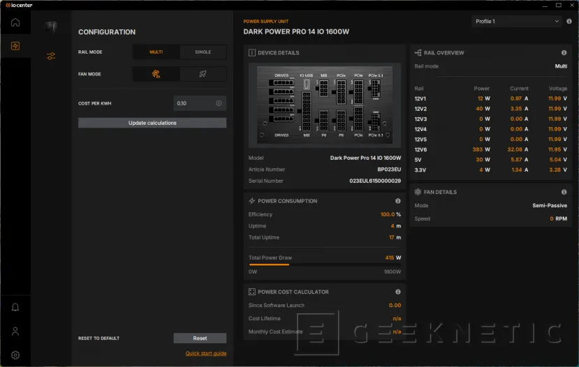 Geeknetic be quiet! Dark Power Pro 14 IO 1600W Review, Titanium, aluminio y control total con IO Center 12