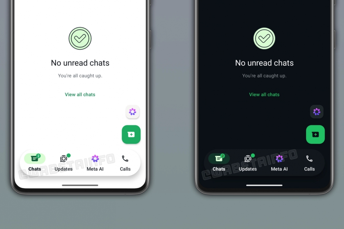 El próximo rediseño de WhatsApp para Android incluye una barra de navegación flotante y el botón de Meta AI