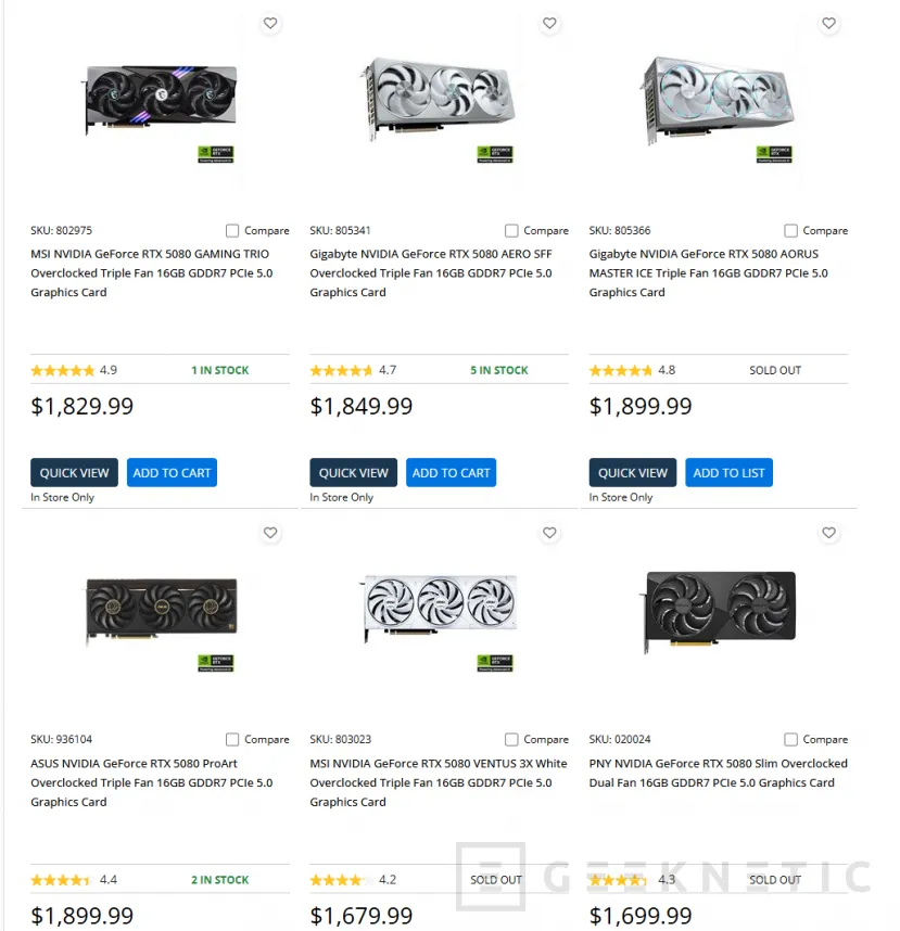 Geeknetic Micro Center marca como no disponibles, en lugar de agotadas, muchos modelos de NVIDIA RTX 5090 2