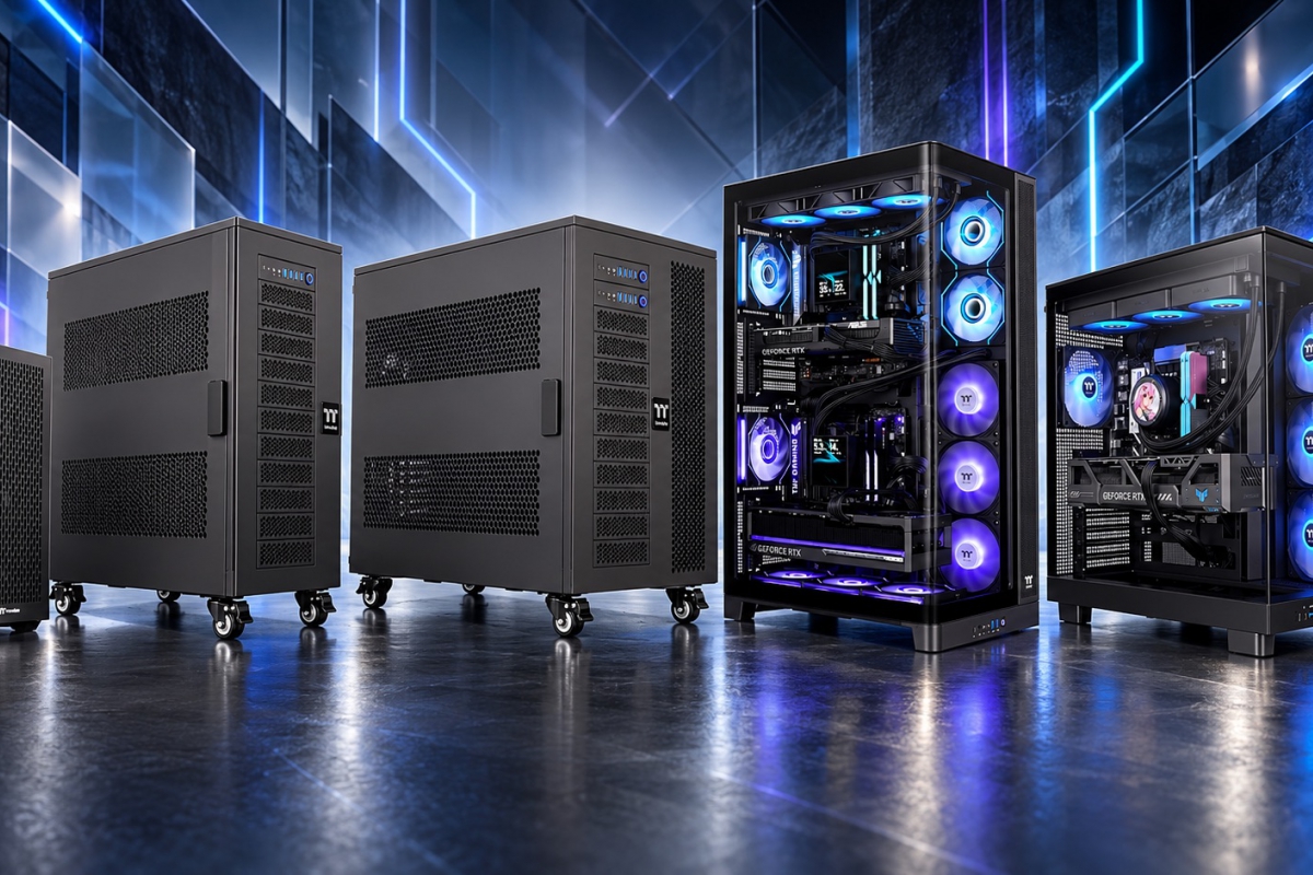 Thermaltake presenta cinco PC para IA y gaming: hasta dos sistemas y seis GPU en una torre